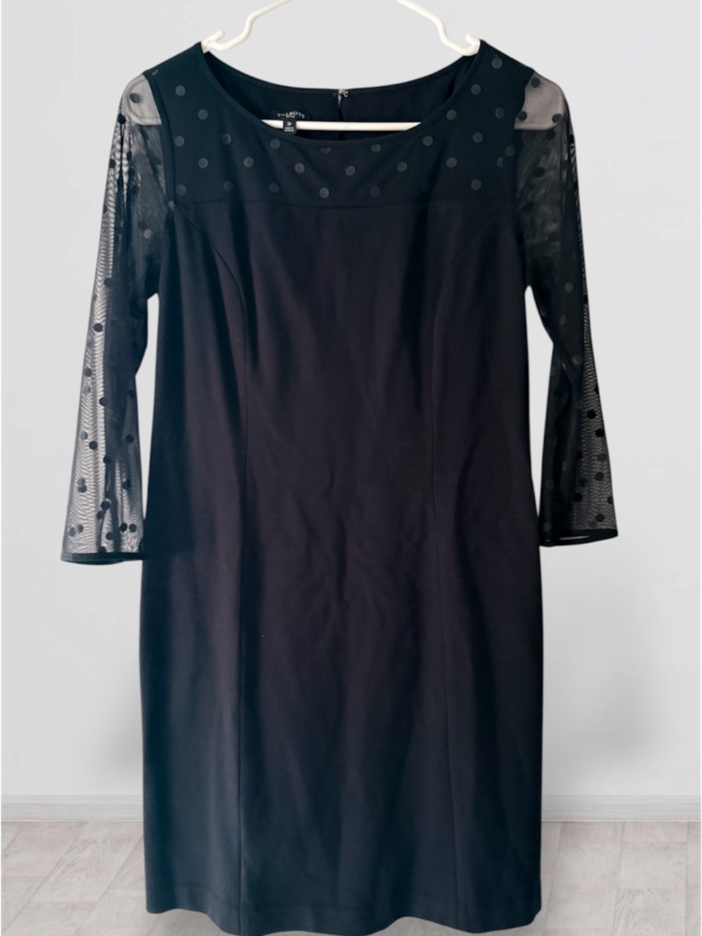 Talbots Black Sheer Polka Dot Sleeve Sheath Dress - Petite 2P